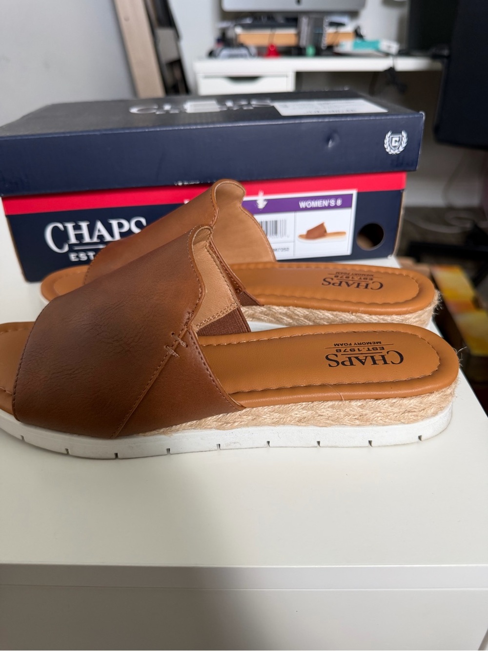 Chaps Women’s Tan Slide Mules with Espadrille Platform